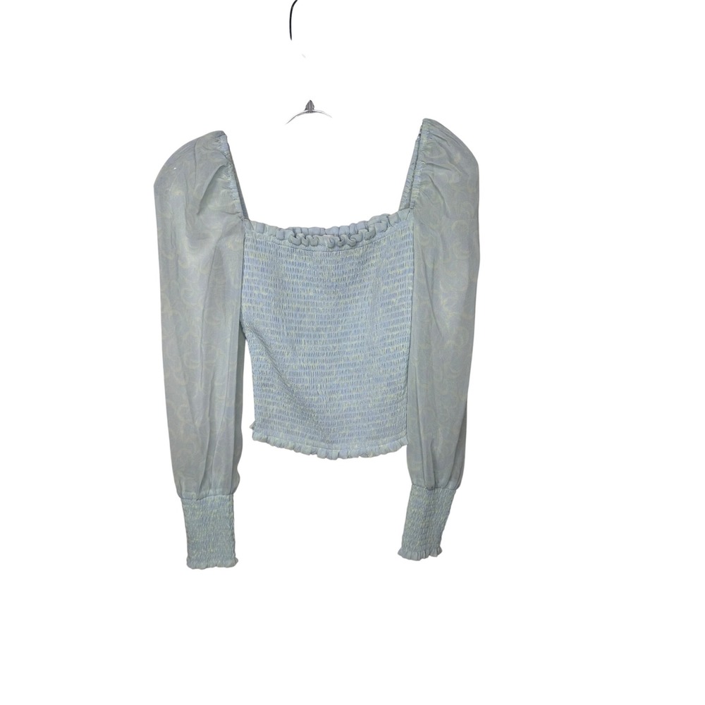 Wilfred Aritzia Light Blue Floral Smocked‎ Puff Sleeve Square Neck Top XS